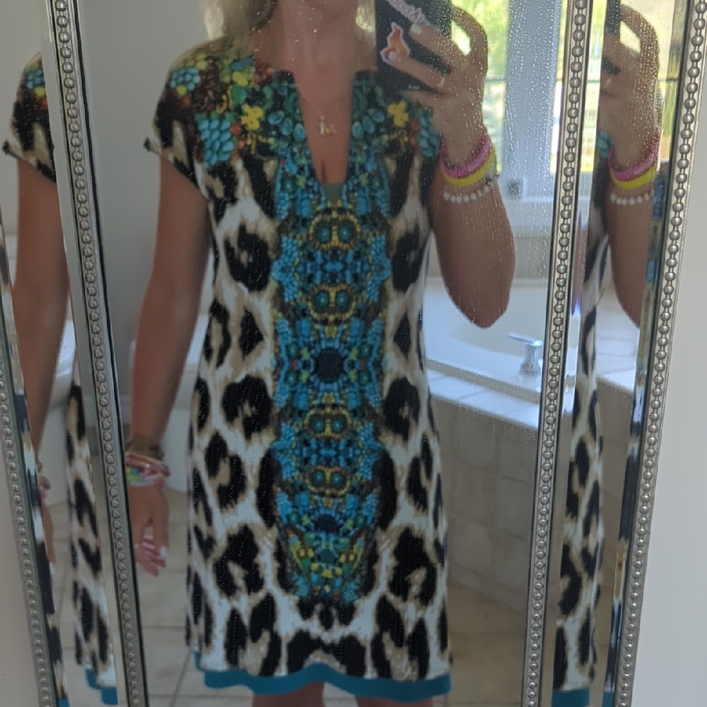 Leopard Print Dress with Blue Accents